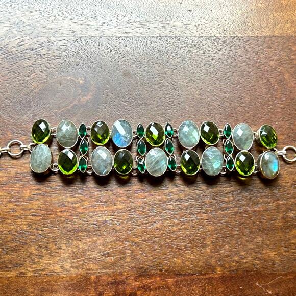 Vintage Sterling Silver Mixed Gemstone Bracelet – 77.29g – Labradorite & Peridot - Picture 4 of 8